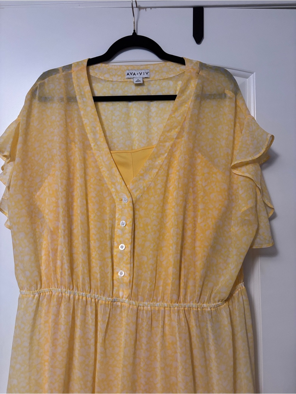 Ava & Viv Yellow Floral Tiered Maxi Dress, 1X - Picture 2 of 5